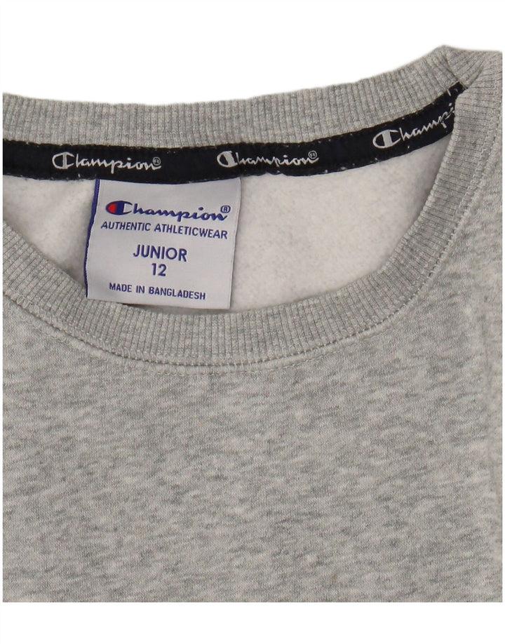 CHAMPION Boys Graphic Sweatshirt Jumper 11-12 Years Grey Flecked Cotton