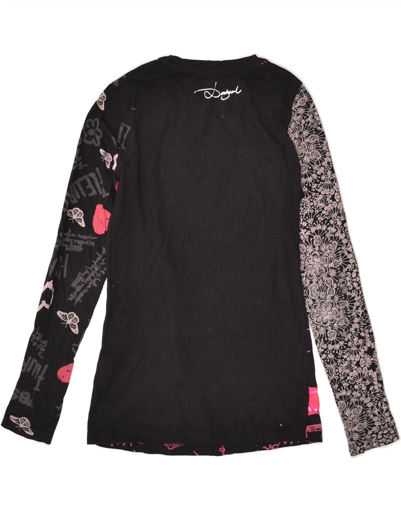 DESIGUAL Girls Graphic Top Long Sleeve 13-14 Years Black Cotton | Vintage Desigual | Thrift | Second-Hand Desigual | Used Clothing | Messina Hembry 