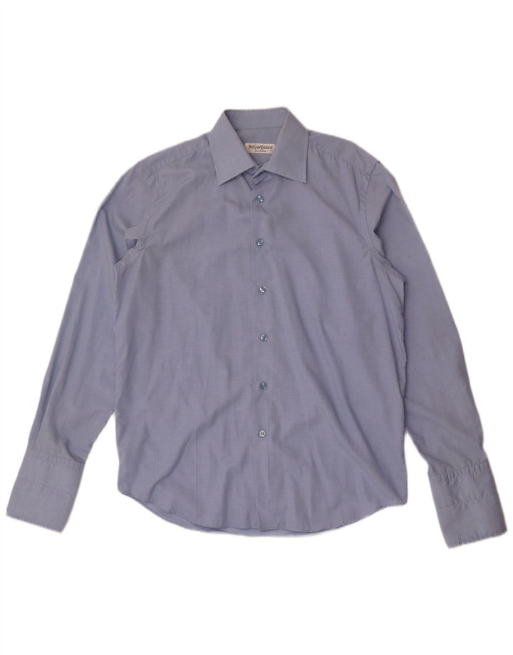 YVES SAINT LAURENT Mens Formal Shirt Large Blue Gingham Cotton