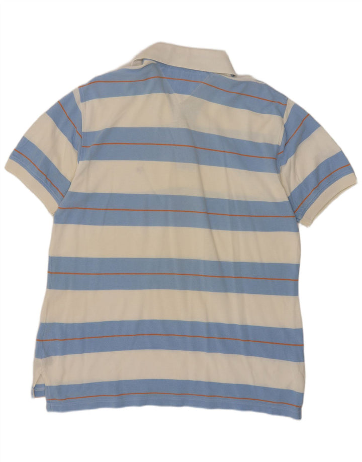 Tommy Hilfiger Mens Polo Shirt Medium White Striped Cotton