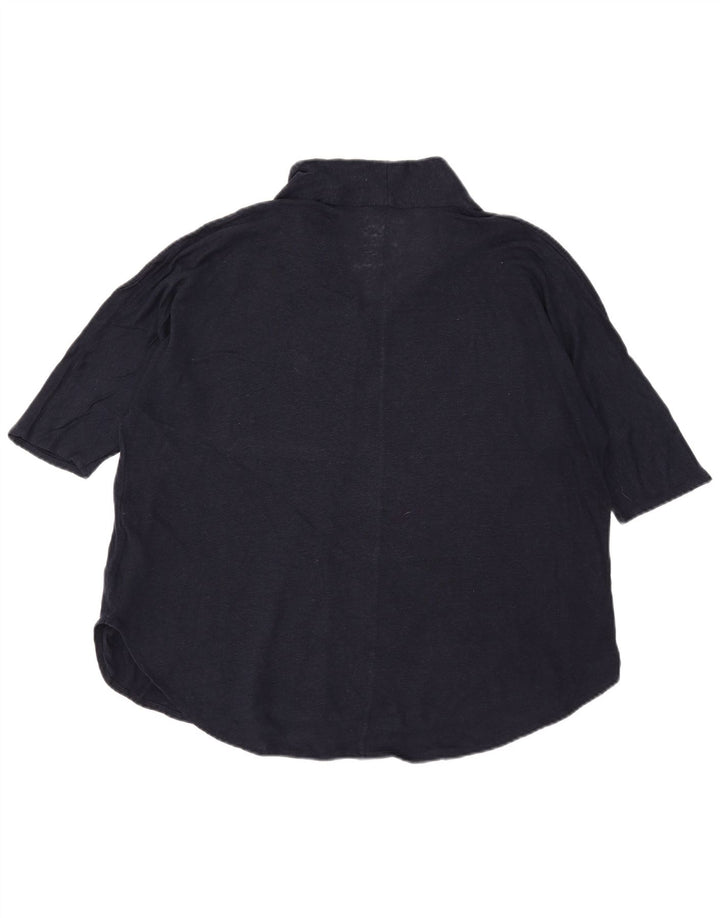 Massimo Dutti Womens Blouse Top UK 18 XL Navy Blue Linen
