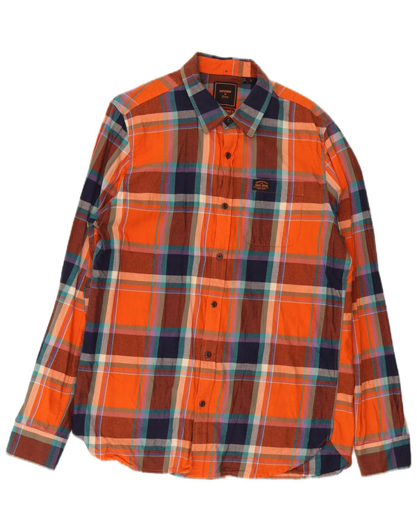 Superdry Mens Flannel Shirt Large Orange Plaid Cotton