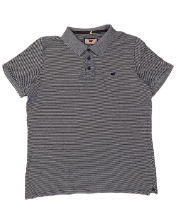 Carrera Mens Regular Fit Polo Shirt Large Navy Blue Pinstripe Cotton