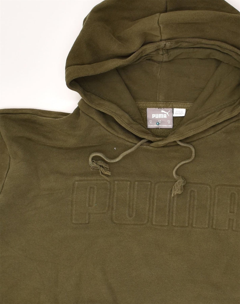 PUMA Mens Graphic Hoodie Jumper Medium Khaki Cotton | Vintage Puma | Thrift | Second-Hand Puma | Used Clothing | Messina Hembry 