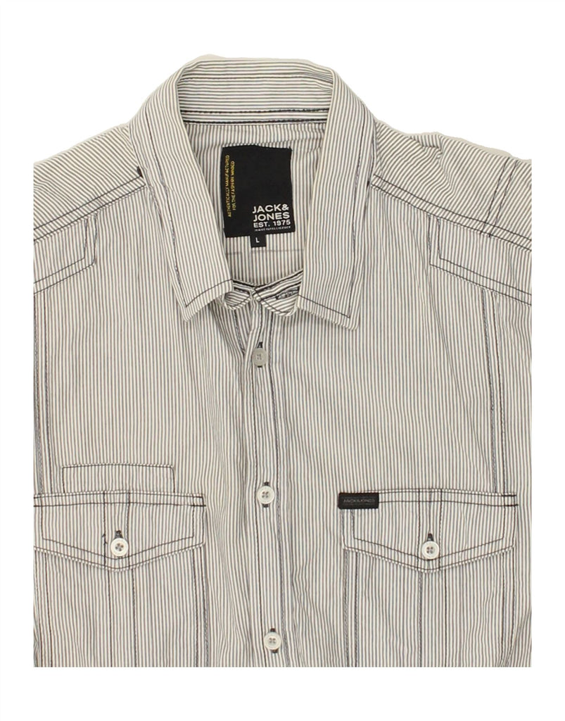 JACK & JONES Mens Graphic Shirt Large Grey Pinstripe Cotton | Vintage Jack & Jones | Thrift | Second-Hand Jack & Jones | Used Clothing | Messina Hembry 