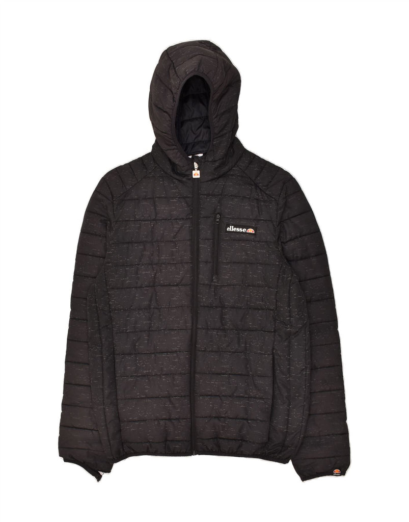 ELLESSE Mens Hooded Padded Jacket UK 38 Medium Black Flecked Polyester | Vintage Ellesse | Thrift | Second-Hand Ellesse | Used Clothing | Messina Hembry 