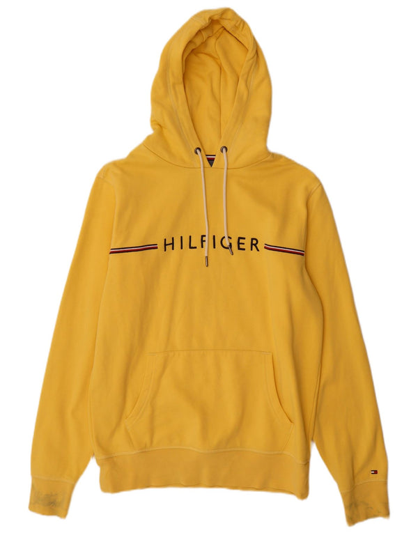 Tommy Hilfiger Mens Graphic Hoodie Jumper Large Yellow Cotton