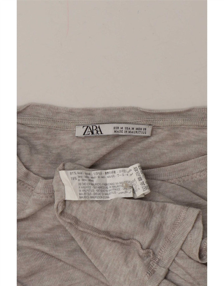 Zara Womens Top Long Sleeve UK 14 Medium Grey Flecked Lyocell
