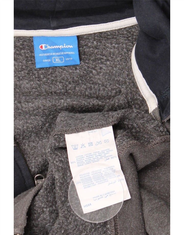 CHAMPION Mens Zip Hoodie Sweater XL Grey Colourblock Cotton