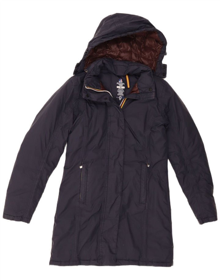 K-Way Girls Hooded Padded Coat 7-8 Years Navy Blue Polyamide