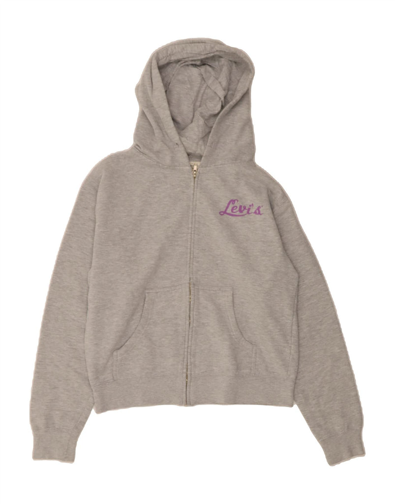 LEVI'S Womens Crop Graphic Zip Hoodie Sweater UK 14 Medium Grey Cotton Vintage Levi's and Second-Hand Levi's from Messina Hembry 