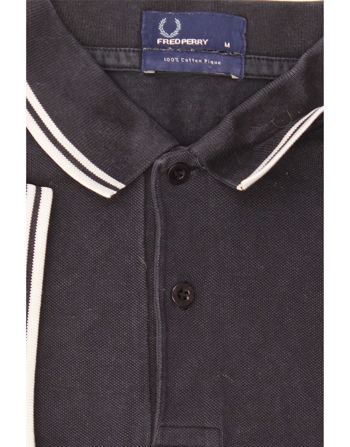 Fred Perry Mens Polo Shirt Medium Navy Blue Striped Cotton