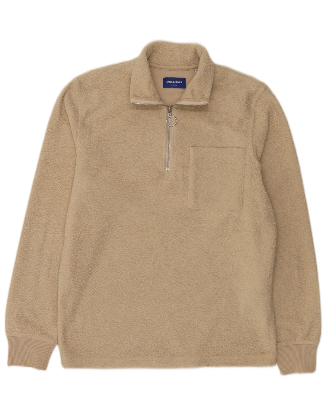 Jack & Jones Mens Zip Neck Fleece Jumper Medium Beige Polyester