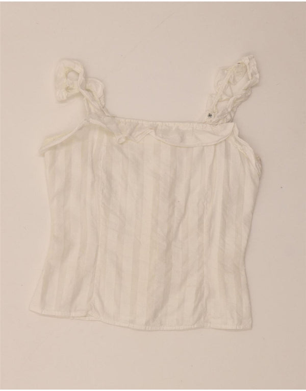 Vintage Womens Crop Cami Top UK 4 XS White Striped