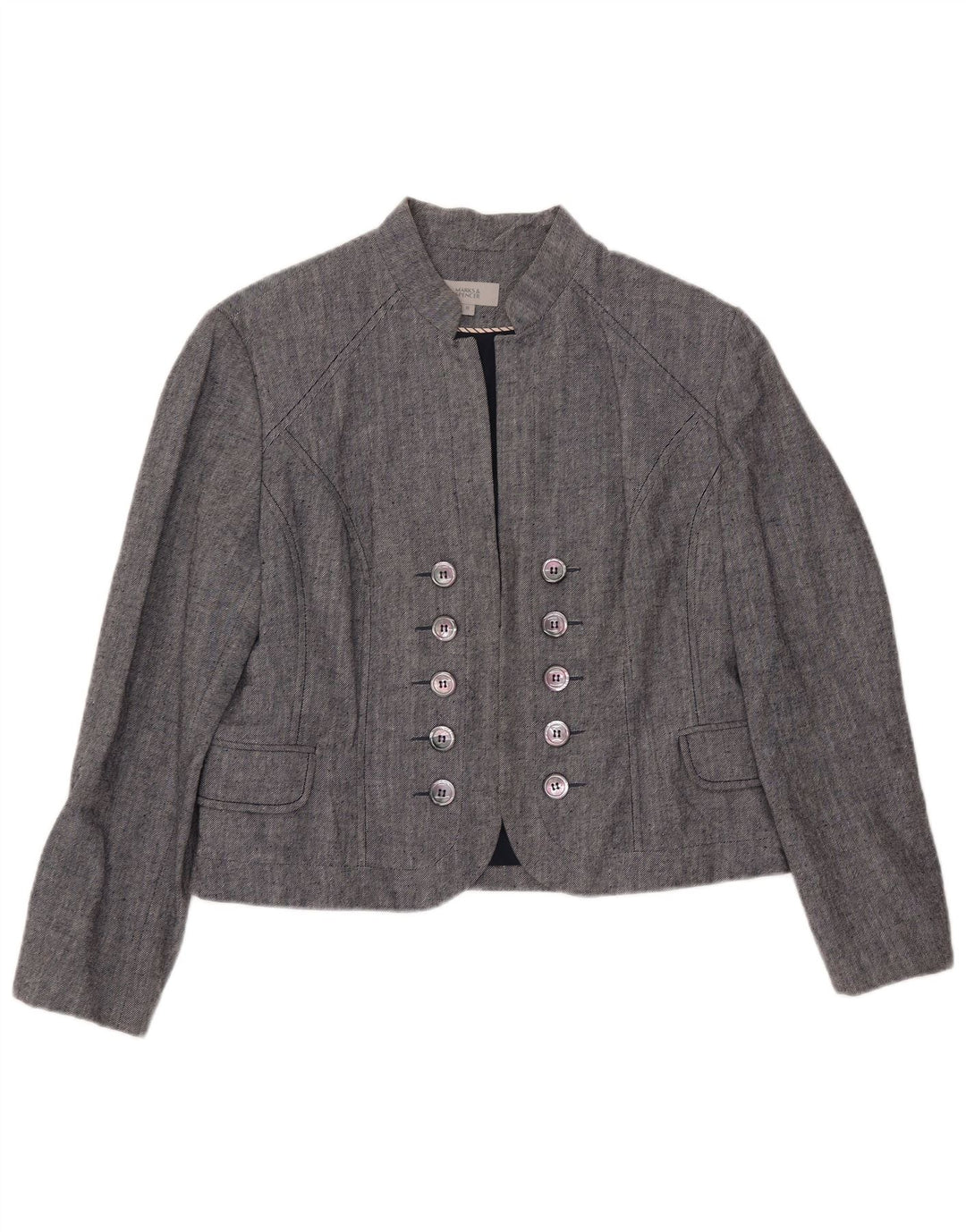 Marks & Spencer Womens Crop Double Breasted Blazer Jacket UK 18 XL Grey