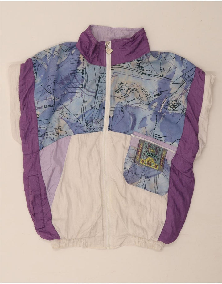 VINTAGE Womens Oversized Tracksuit Top Jacket UK 10 Small White