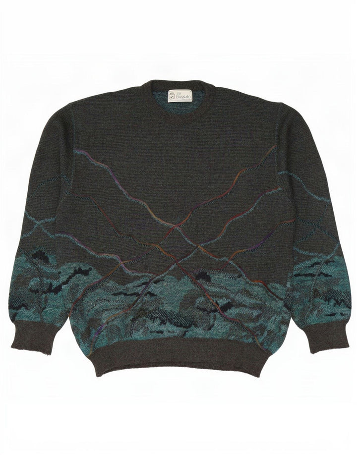 Bizzarro Mens Graphic Crew Neck Jumper Sweater IT 50 Medium Green Wool