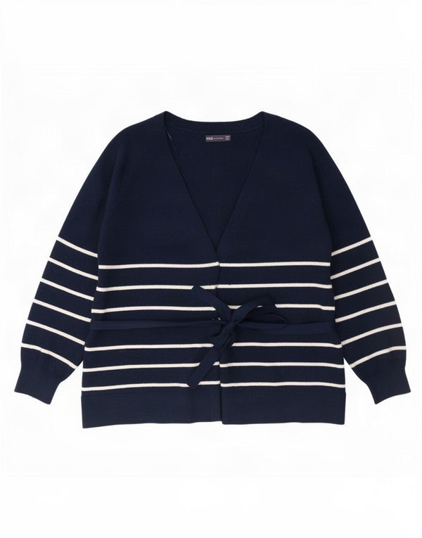 Marks & Spencer Womens Cardigan Sweater UK 16 Large Navy Blue Striped