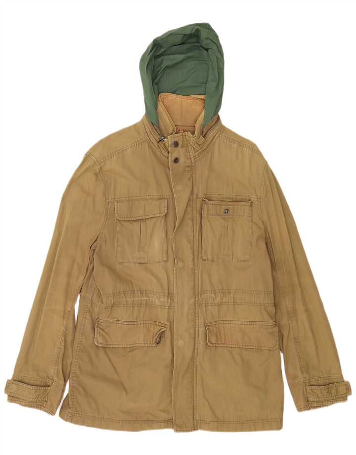 Timberland Mens Hooded Utility Jacket UK 40 Large Beige Cotton