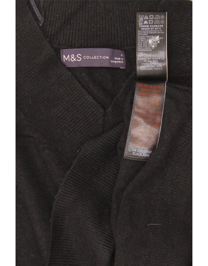 Marks & Spencer Womens V-Neck Jumper Sweater UK 14 Large Black Viscose