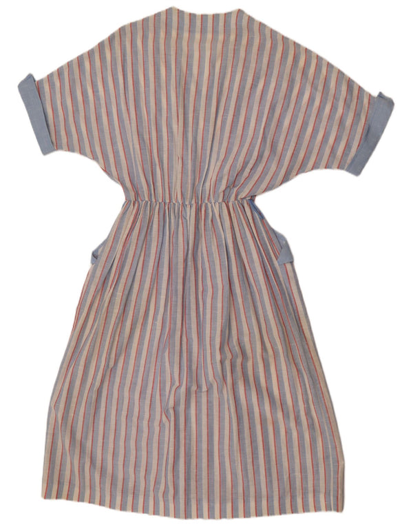 Vintage Womens A-Line Dress UK 12 Medium Blue Striped