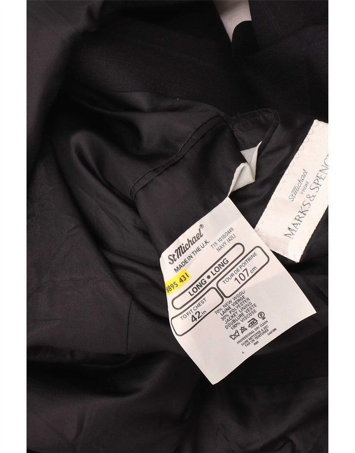 Marks & Spencer Mens Longline Blazer Jacket UK 42 Large Navy Blue Pinstripe
