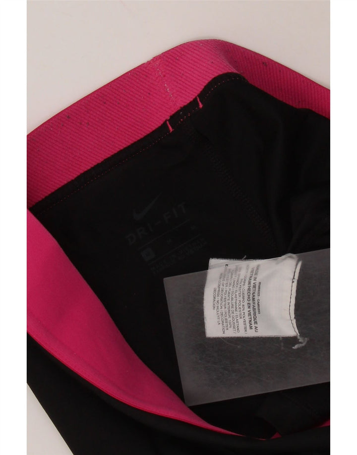 NIKE Womens Dri Fit Graphic Sport Shorts UK 12 Medium  Black Colourblock