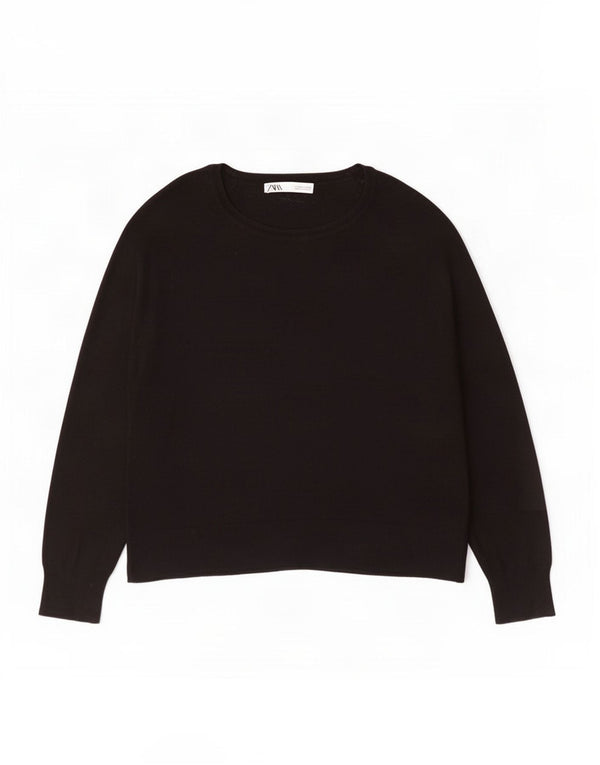 Zara Womens Oversized Boat Neck Jumper Sweater UK 10 Small Black Viscose