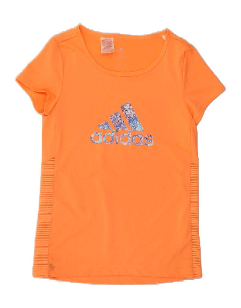 ADIDAS Girls Climalite Graphic T-Shirt Top 13-14 Years Orange Vintage Adidas and Second-Hand Adidas from Messina Hembry 