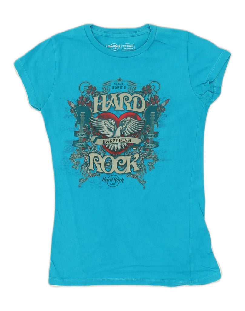 HARD ROCK CAFE Womens Barcelona Graphic T-Shirt Top UK 8 Small Blue Cotton | Vintage Hard Rock Cafe | Thrift | Second-Hand Hard Rock Cafe | Used Clothing | Messina Hembry 