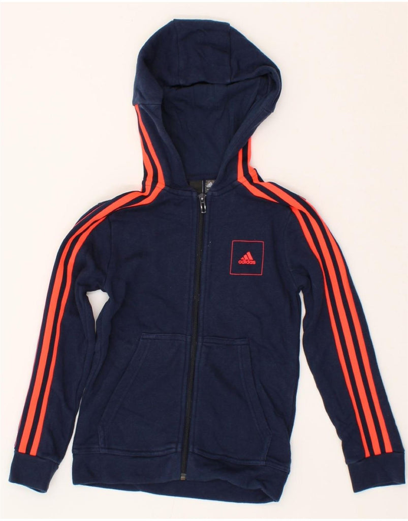 ADIDAS Girls Zip Hoodie Sweater 7-8 Years Navy Blue Cotton Vintage Adidas and Second-Hand Adidas from Messina Hembry 