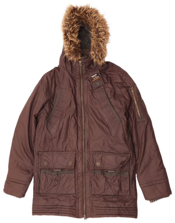 Superdry Mens Hooded Regular Fit Parka Jacket 2XL Brown Cotton