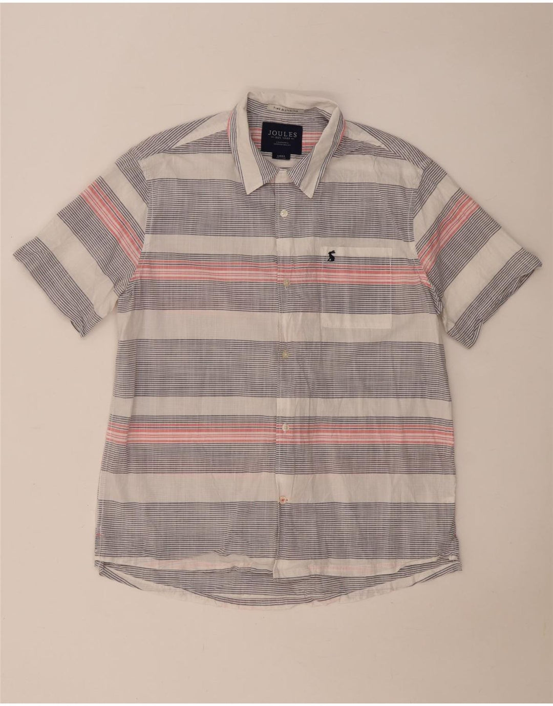 Joules Mens Short Sleeve Shirt Large Blue Striped Cotton