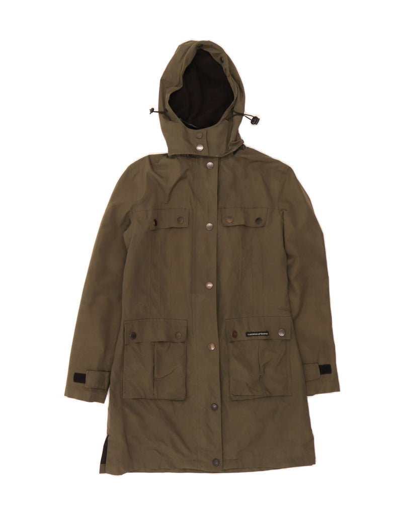 TUCANO URBANO Womens Hooded Overcoat UK 6 XS Khaki Nylon Vintage Tucano Urbano and Second-Hand Tucano Urbano from Messina Hembry 