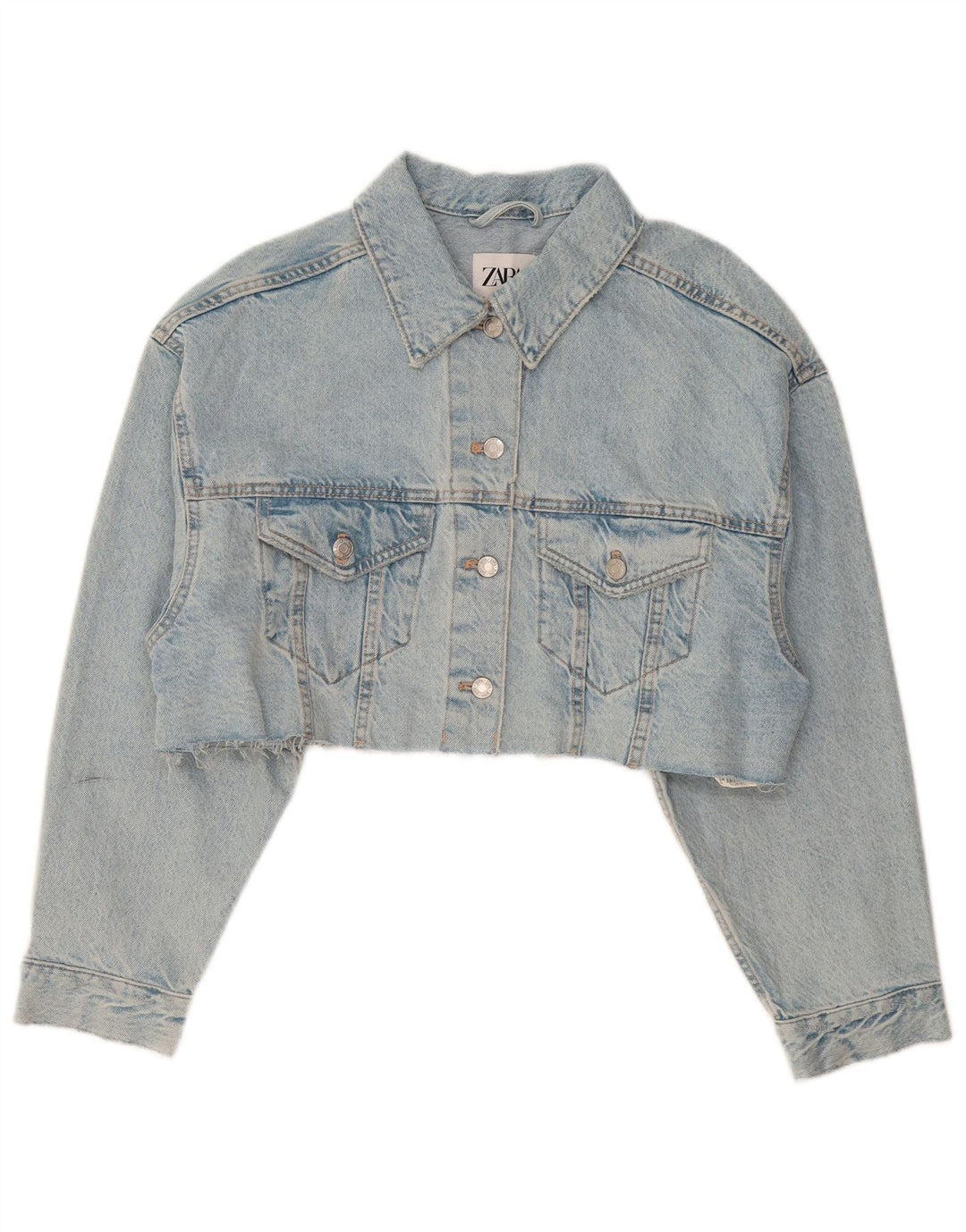ZARA Womens Oversized Crop Denim Jacket UK 14 Medium Blue Cotton