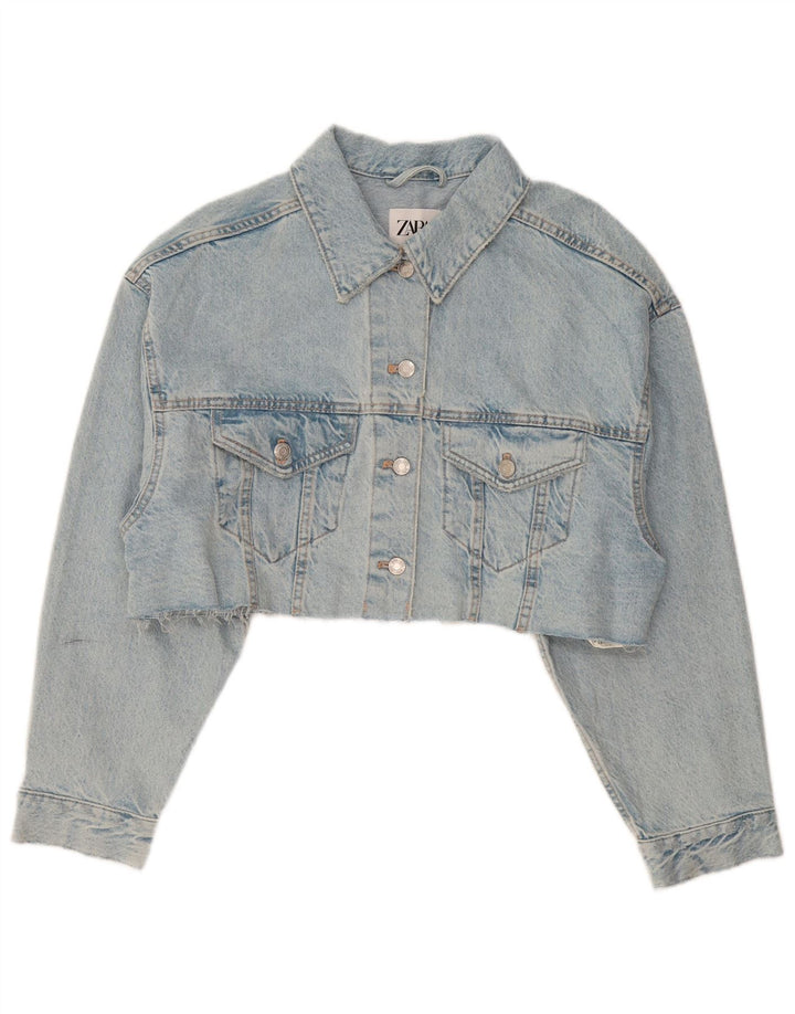 ZARA Womens Oversized Crop Denim Jacket UK 14 Medium Blue Cotton