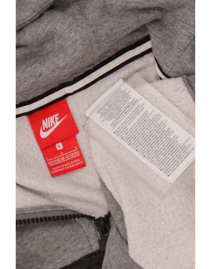 NIKE Boys Graphic Hoodie Jumper 12-13 Years Large Grey Colourblock