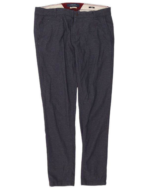 Zara Mens Slim Fit Chino Trousers EU 44 Large W34 L32 Navy Blue Cotton