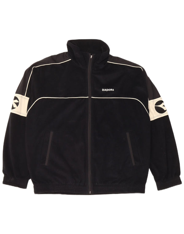 Diadora Mens Graphic Velour Full Tracksuit UK 40 Medium Black Colourblock