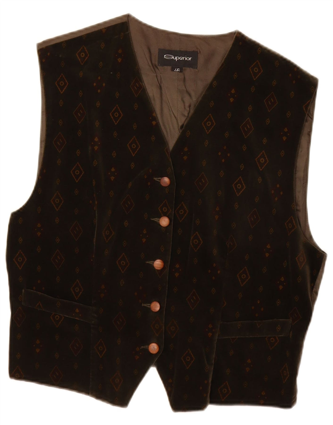 Superior Womens Waistcoat IT 46 Large Brown Geometric Cotton