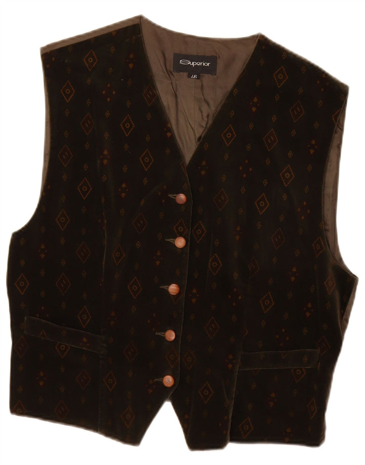 Superior Womens Waistcoat IT 46 Large Brown Geometric Cotton
