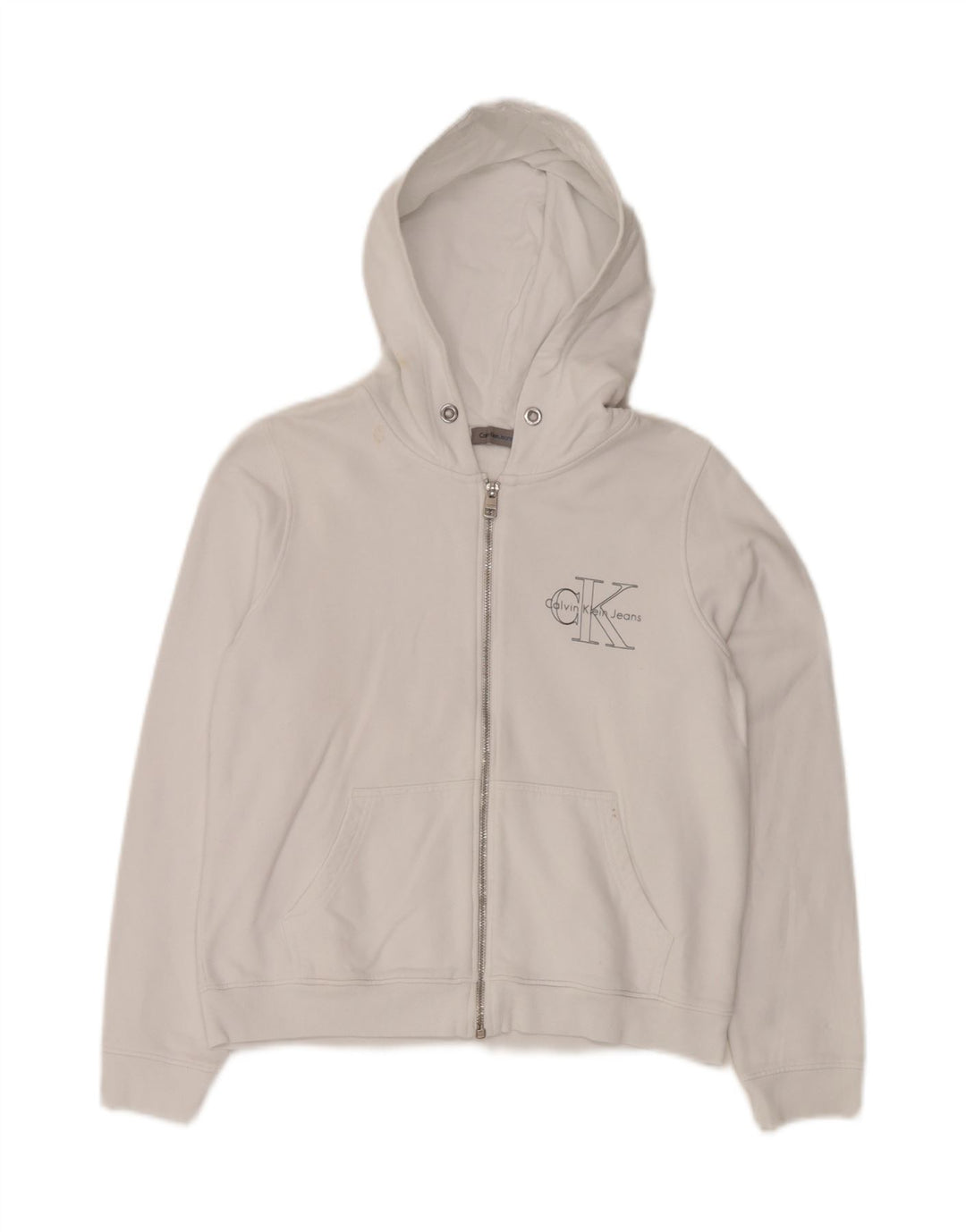 CALVIN KLEIN JEANS Womens Graphic Zip Hoodie Sweater UK 10 Small White