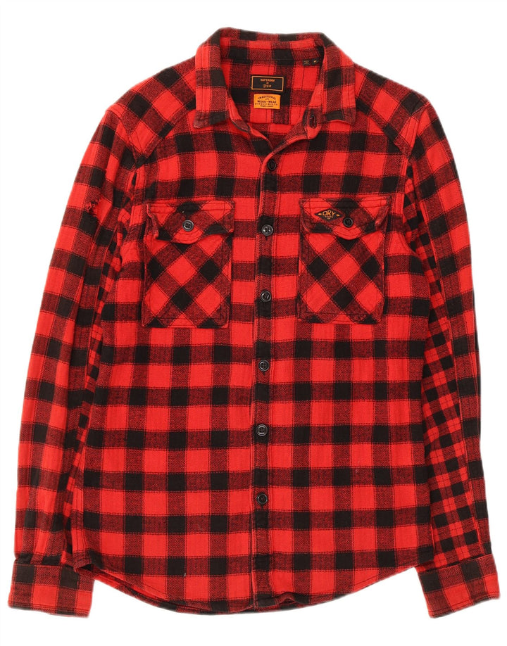 Superdry Mens Slim Fit Lumberjack Flannel Shirt Medium Red Gingham Cotton