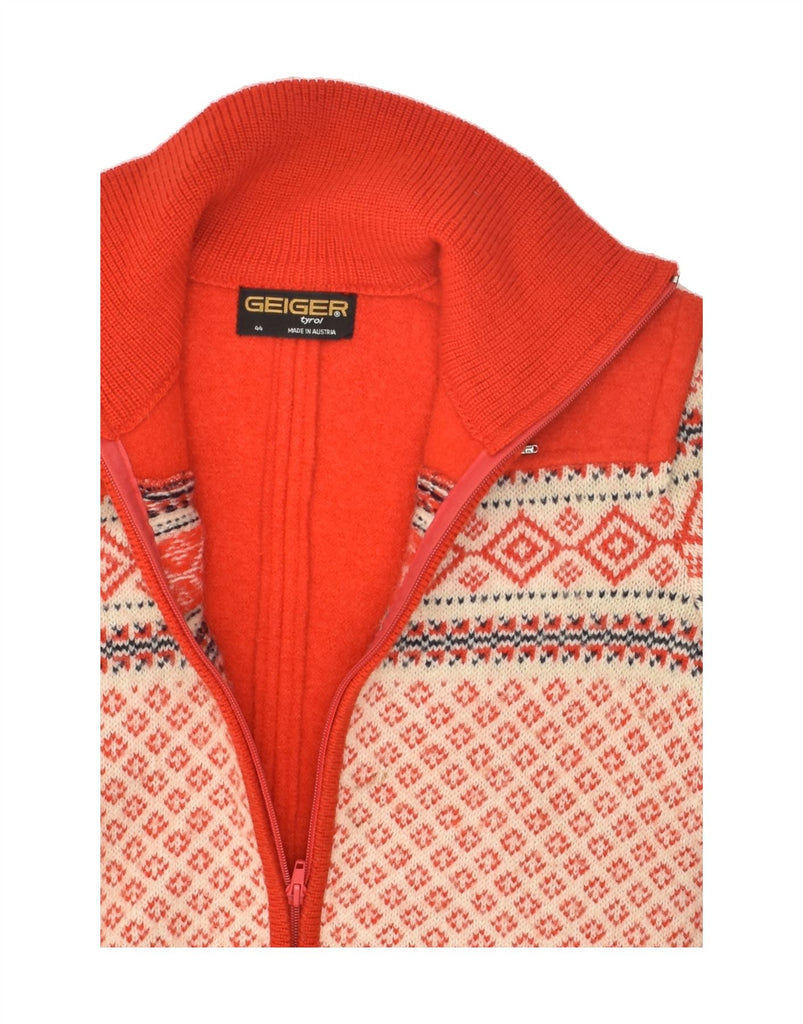 GEIGER Mens Knit Bomber Jacket EU 44 XS Red Fair Isle New Wool | Vintage Geiger | Thrift | Second-Hand Geiger | Used Clothing | Messina Hembry 