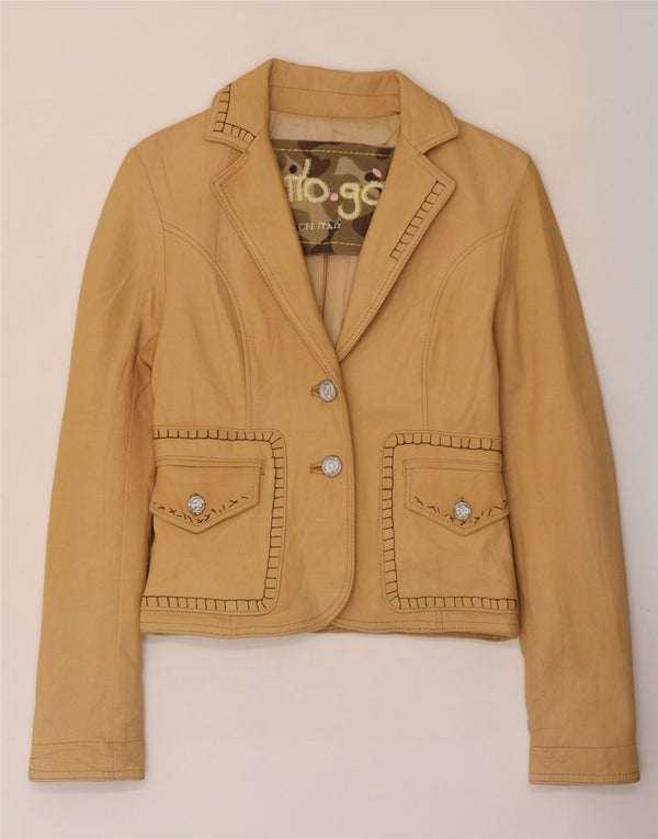 Vintage Womens 2 Button Leather Blazer Jacket IT 42 Medium Beige