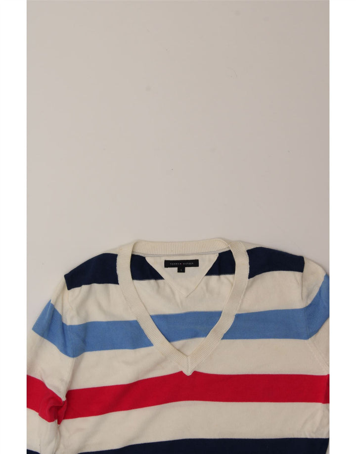 TOMMY HILFIGER Womens V-Neck Jumper Sweater UK 10 Small Multicoloured Vintage Tommy Hilfiger and Second-Hand Tommy Hilfiger from Messina Hembry 