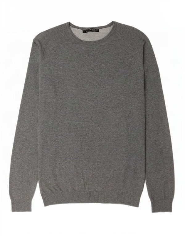 Zara Mens Crew Neck Jumper Sweater XL Grey Cotton