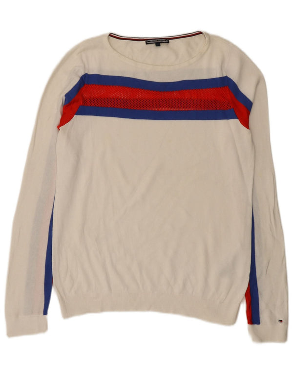Tommy Hilfiger Mens Boat Neck Jumper Sweater Small White Striped Cotton