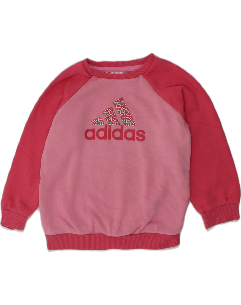 ADIDAS Girls Graphic Sweatshirt Jumper 2-3 Years Pink Colourblock Cotton | Vintage Adidas | Thrift | Second-Hand Adidas | Used Clothing | Messina Hembry 