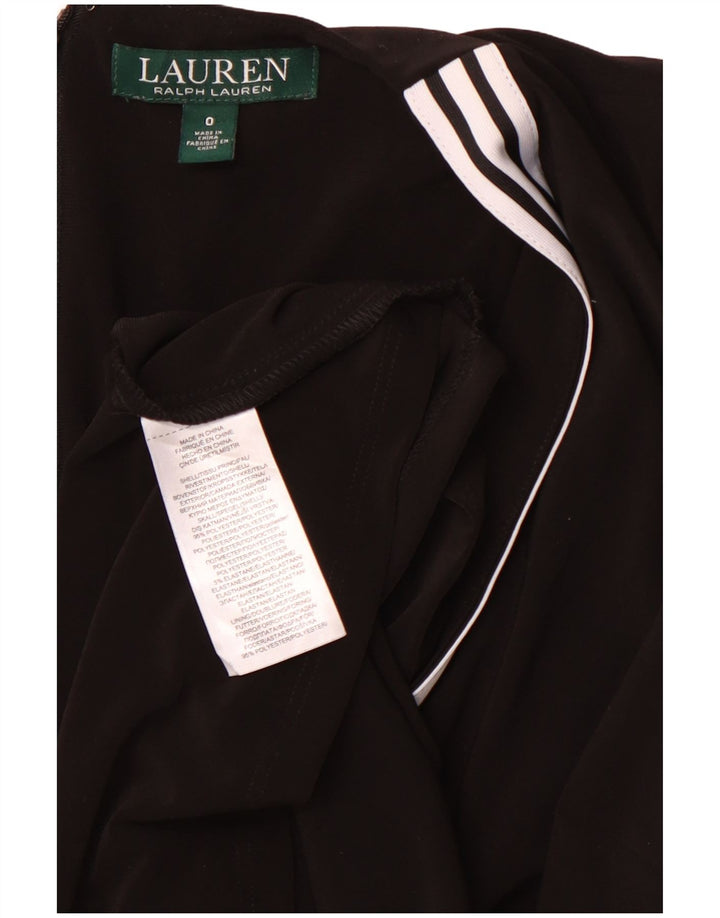 RALPH LAUREN Womens 3/4 Sleeve Wrap Dress US 0 XS Black Striped Polyester